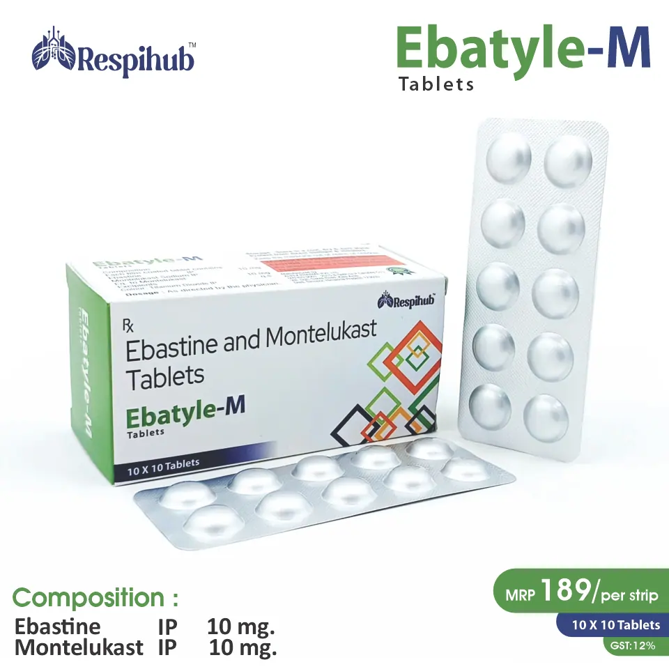 Ebastine (10mg) + Montelukast (10mg) Tablet at Best Price in PCD Pharma Franchise for Antihistamine and Allergy Relief, Asthma Management.
